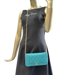 CHANEL Turquoise Quilted Caviar Mademoiselle Zip Wallet Chanel