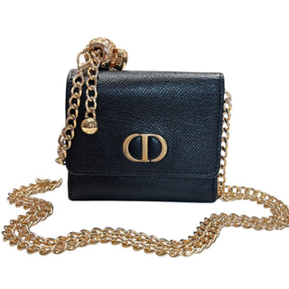 DIOR Black Oblique 30 Montaigne Dahlia Compact Wallet with Adjustable Chain Dior