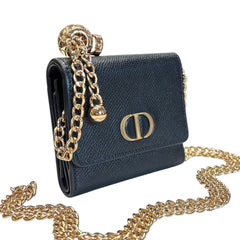 DIOR Black Oblique 30 Montaigne Dahlia Compact Wallet with Adjustable Chain Dior