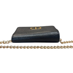 DIOR Black Oblique 30 Montaigne Dahlia Compact Wallet with Adjustable Chain Dior