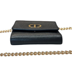 DIOR Black Oblique 30 Montaigne Dahlia Compact Wallet with Adjustable Chain Dior