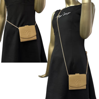 CHANEL Beige Caviar Leather Timeless Compact Wallet Chanel