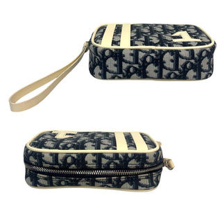 CHRISTIAN DIOR #2 Blue Coated Canvas Mini Trotter Pouch Wristlet Dior