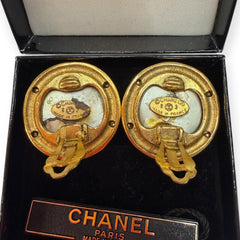 Vintage CHANEL 24k Gold Plated CC Logo Faux Pearl Clip Earrings Chanel