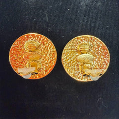 Vintage CHANEL 24k Gold Plated CC Logo Quilted Clip Earrings Chanel