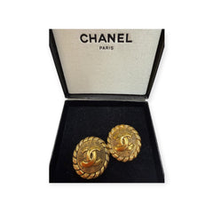 Vintage CHANEL 24k Gold Plated CC Logo Sunburst Clip Earrings Chanel