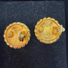Vintage CHANEL 24k Gold Plated CC Logo Sunburst Clip Earrings Chanel