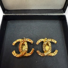 Vintage CHANEL 24k Gold Plated CC Clip Earrings Chanel