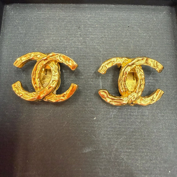 Vintage CHANEL 24k Gold Plated CC Clip Earrings Chanel