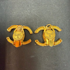 Vintage CHANEL 24k Gold Plated CC Clip Earrings Chanel