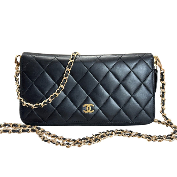 CHANEL Black Lambskin Quilted GHW Zip Wallet Chanel