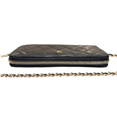 CHANEL Black Lambskin Quilted GHW Zip Wallet Chanel