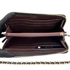CHANEL Black Lambskin Quilted GHW Zip Wallet Chanel