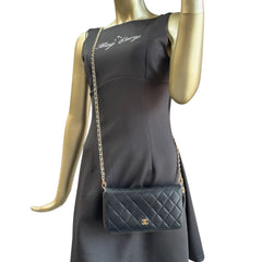 CHANEL Black Lambskin Quilted GHW Zip Wallet Chanel