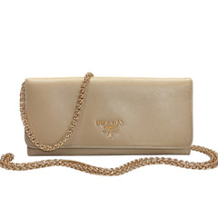 PRADA Beige Saffiano Leather Wallet with Chain Prada