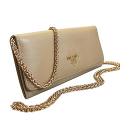 PRADA Beige Saffiano Leather Wallet with Chain Prada