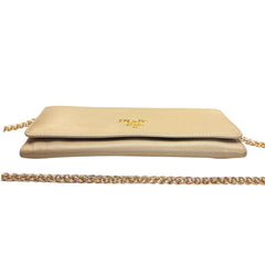 PRADA Beige Saffiano Leather Wallet with Chain Prada