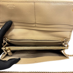 PRADA Beige Saffiano Leather Wallet with Chain Prada