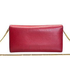 GUCCI Red Grained Leather GG Marmont Wallet with Chain Gucci
