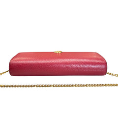GUCCI Red Grained Leather GG Marmont Wallet with Chain Gucci