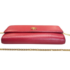 GUCCI Red Grained Leather GG Marmont Wallet with Chain Gucci