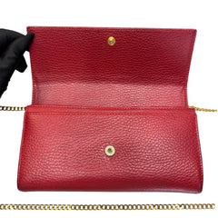 GUCCI Red Grained Leather GG Marmont Wallet with Chain Gucci