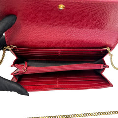 GUCCI Red Grained Leather GG Marmont Wallet with Chain Gucci