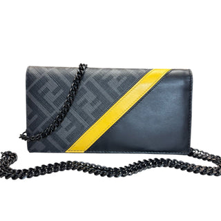 FENDI Diagonal Black Zucca Coated Canvas Continental Wallet with Chain Fendi