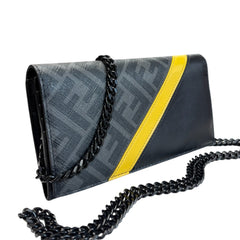 FENDI Diagonal Black Zucca Coated Canvas Continental Wallet with Chain Fendi