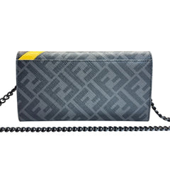 FENDI Diagonal Black Zucca Coated Canvas Continental Wallet with Chain Fendi