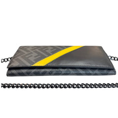 FENDI Diagonal Black Zucca Coated Canvas Continental Wallet with Chain Fendi