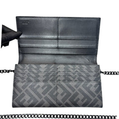 FENDI Diagonal Black Zucca Coated Canvas Continental Wallet with Chain Fendi