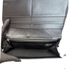 FENDI Diagonal Black Zucca Coated Canvas Continental Wallet with Chain Fendi