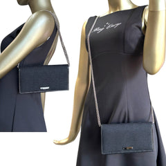 GUCCI Black GG Canvas Wallet with Chain Gucci