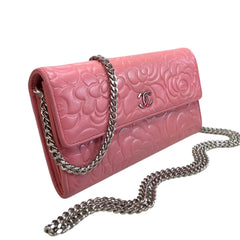 CHANEL Pink Lambskin SHW Camellia Long Flap Wallet Chanel