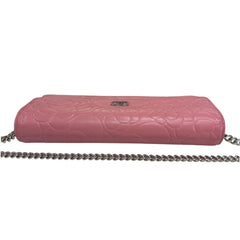 CHANEL Pink Lambskin SHW Camellia Long Flap Wallet Chanel