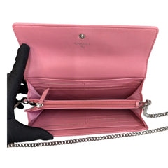 CHANEL Pink Lambskin SHW Camellia Long Flap Wallet Chanel