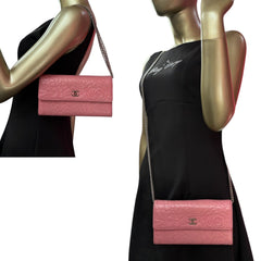CHANEL Pink Lambskin SHW Camellia Long Flap Wallet Chanel