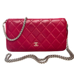 CHANEL Raspberry Lambskin Quilted SHW Zip Wallet Chanel