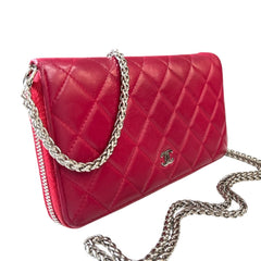 CHANEL Raspberry Lambskin Quilted SHW Zip Wallet Chanel