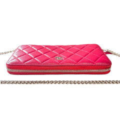 CHANEL Raspberry Lambskin Quilted SHW Zip Wallet Chanel