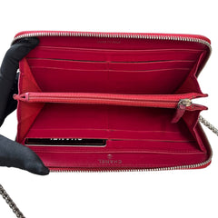 CHANEL Raspberry Lambskin Quilted SHW Zip Wallet Chanel