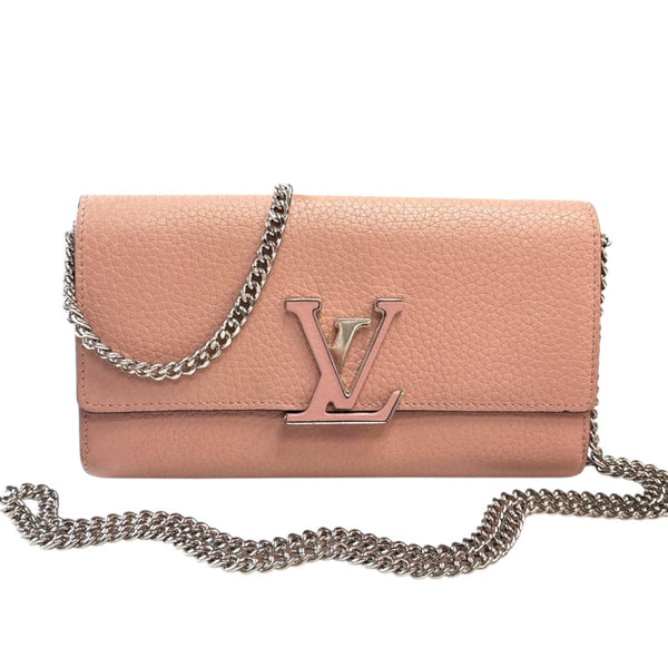 LOUIS VUITTON Pink Taurillon Capucines Leather Wallet with Chain Louis Vuitton