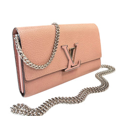 LOUIS VUITTON Pink Taurillon Capucines Leather Wallet with Chain Louis Vuitton