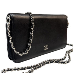 CHANEL Black Caviar SHW Zip Wallet Chanel