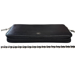 CHANEL Black Caviar SHW Zip Wallet Chanel
