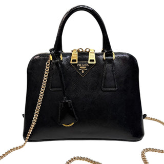 PRADA Black Saffiano Leather Vernice Small Promenade Bag Prada