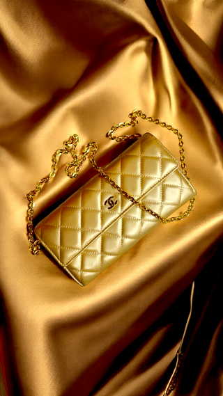 CHANEL Gold Long Flap Wallet with Added Chain Louis Vuitton