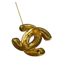 CHANEL Quilted CC Matelassé Gold Plated Large Pinback Brooch Pendant Jewelry Chanel