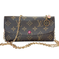 LOUIS VUITTON Monogram/Magenta Emilie Wallet with Added Chain Louis Vuitton